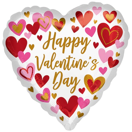 28&#x22; Happy Valentine&#x27;s Day Playful Hearts Foil Mylar Balloon